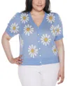 Belldini Plus Size Daisy Jacquard V-neck Cardigan Sweater