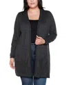 Belldini Plus Size Embroidered Open-front Cardigan Sweater In Black