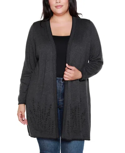 Belldini Plus Size Embroidered Open-front Cardigan Sweater In Black
