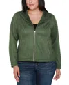 Belldini Plus Size Faux-suede Moto Jacket In Green