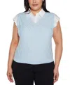 Belldini Plus Size Flutter Sleeve Two-fer Sweater In Tropical Sky