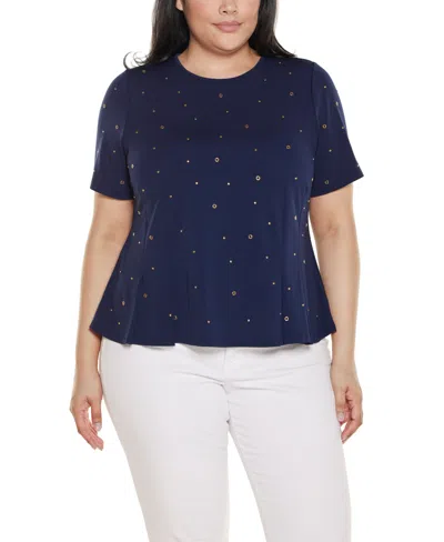 Belldini Plus Size Grommet And Nailhead Pleated-hem Top In Multi