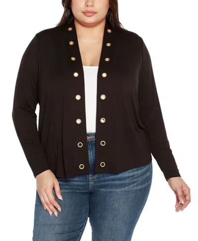 Belldini Plus Size Grommet Detail Cropped Knit Cardigan Sweater In Black