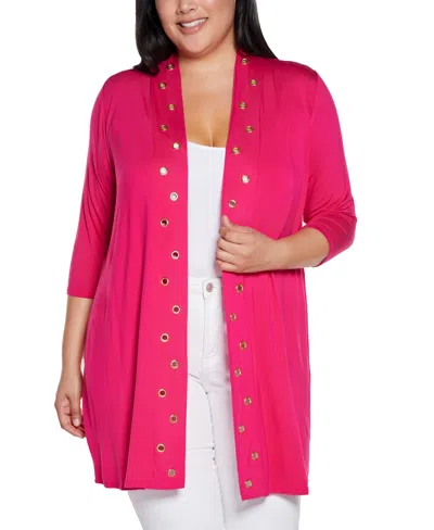 Belldini Plus Size Grommet-trim Duster Cardigan Sweater In Pomegranate Punch