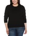 Belldini Plus Size Grommet-trim Ribbed Sweater In Black