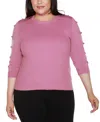 Belldini Plus Size Grommet-trim Ribbed Sweater In Pink