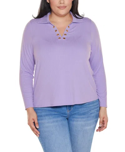 Belldini Plus Size Grommet-trim Split-v Knit Top In Purple
