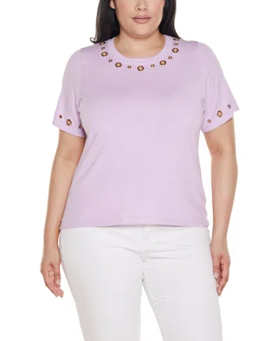 Belldini Plus Size Grommet-detail Crew-neck Sweater In Purple