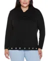 Belldini Plus Size Hacci Cowl Neck Knit Top In Black