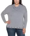 Belldini Plus Size Hacci Cowl Neck Knit Top In Gray