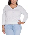 Belldini Plus Size Heart Pointelle Pullover Sweater In White,black