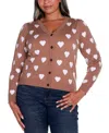 BELLDINI PLUS SIZE HEARTS JACQUARD CARDIGAN SWEATER