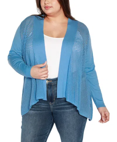 Belldini Plus Size Hi-low Open-front Swing Cardigan Sweater In Blue Moon