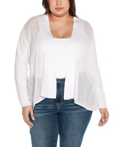 Belldini Plus Size Hi-low Open-front Swing Cardigan Sweater In White