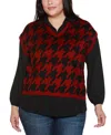 Belldini Plus Size Houndstooth Two-fer Sweater In Brown