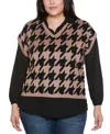 Belldini Plus Size Houndstooth Two-fer Sweater In Multi