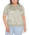 Belldini Plus Size Jacquard Short Sleeve Sweater In Sage