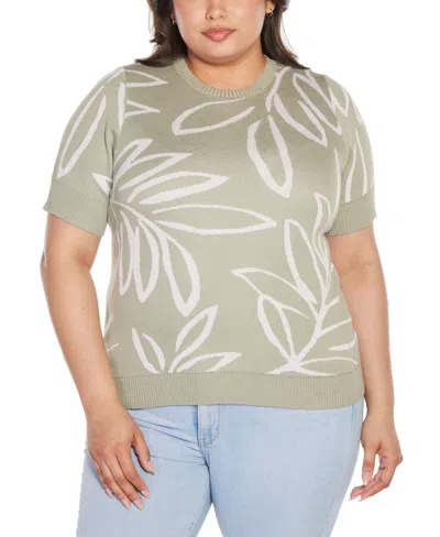 Belldini Plus Size Jacquard Short Sleeve Sweater In Sage