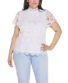 Belldini Plus Size Lace-front Mock-neck Top In Multi