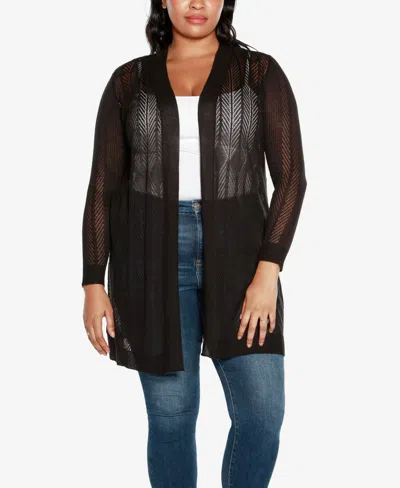Belldini Plus Size Lightweight Duster Cardigan Sweater In Black