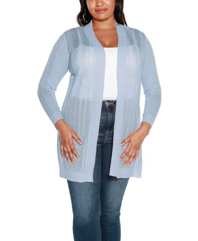 Belldini Plus Size Lightweight Duster Cardigan Sweater In Blue Haze
