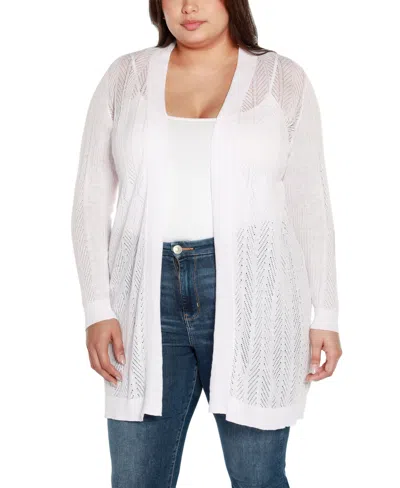 Belldini Plus Size Lightweight Duster Cardigan Sweater In White