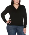 Belldini Plus Size Long Sleeve Johnny Collar Sweater In Black