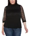 Belldini Plus Size Mixed-media Embellished Knit Top In Black