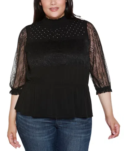 BELLDINI PLUS SIZE MIXED-MEDIA EMBELLISHED KNIT TOP