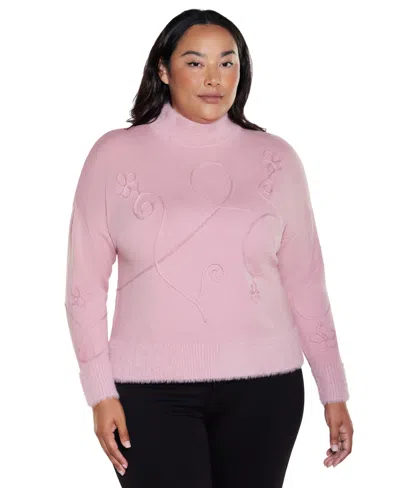 Belldini Plus Size Mock-neck Long-sleeve Soutache-detail Pullover Sweater In Multi