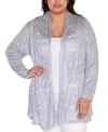 Belldini Plus Size Open-front Pointelle-trim Cardigan Sweater In Blue