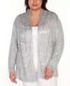 Belldini Plus Size Open-front Pointelle-trim Cardigan Sweater In Gray