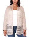 Belldini Plus Size Open-front Pointelle-trim Cardigan Sweater In Pink