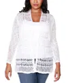 Belldini Plus Size Open-front Pointelle-trim Cardigan Sweater In White