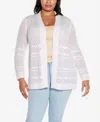 Belldini Women's Pointelle Long Sleeves Open Cardigan Sweater In White