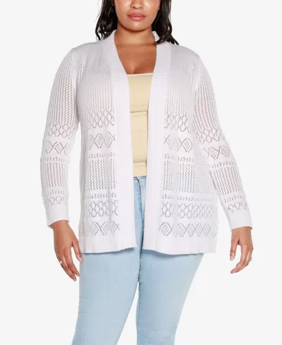 BELLDINI PLUS SIZE POINTELLE OPEN CARDIGAN SWEATER