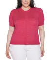 Belldini Plus Size Pointelle Scalloped-placket Cardigan Sweater
