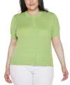 Belldini Plus Size Pointelle Scalloped-placket Cardigan Sweater