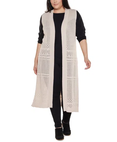 Belldini Plus Size Pointelle Sleeveless Duster Cardigan In Neutral