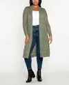 Belldini Plus Womens Pointelle Duster Cardigan Sweater In Olive Gray