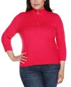 Belldini Plus Size Ribbed Quarter-zip Sweater In Pink