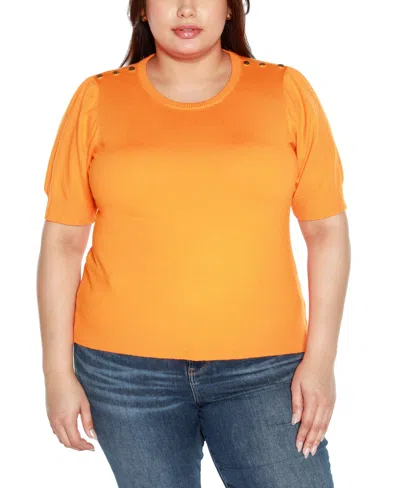 Belldini Plus Size Rivet Detail Puff Sleeve Sweater In Clementine