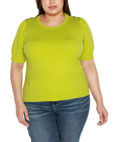 Belldini Plus Size Rivet Detail Puff Sleeve Sweater In Key Lime