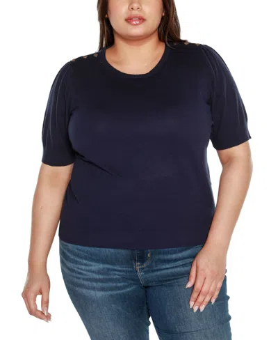 Belldini Plus Size Rivet Detail Puff Sleeve Sweater In Navy