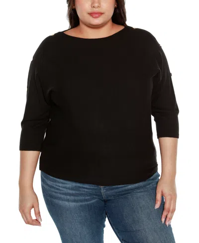 Belldini Plus Size Rivet-trim Dolman-sleeve Sweater In Black