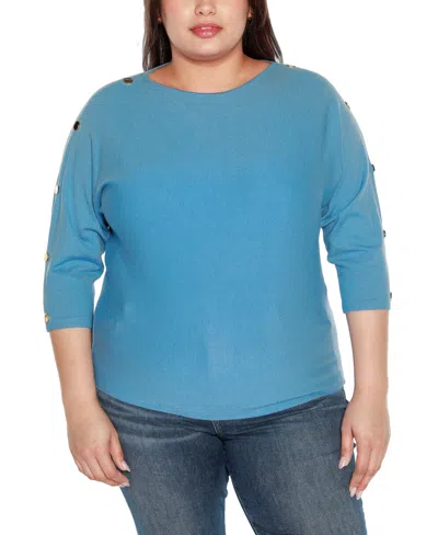 Belldini Plus Size Rivet-trim Dolman-sleeve Sweater In Blue Moon