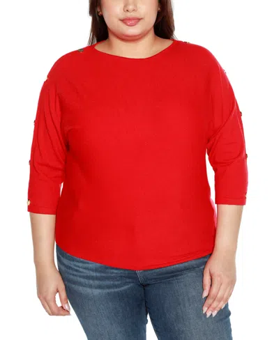 Belldini Plus Size Rivet-trim Dolman-sleeve Sweater In Infrared Red