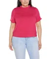 Belldini Plus Size Ruffle-trim Grommet Knit Top In Pink