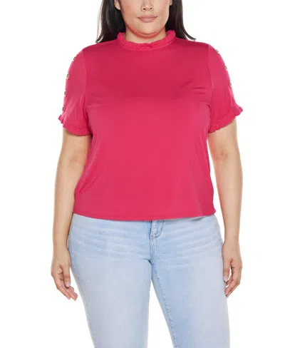 Belldini Plus Size Ruffle-trim Grommet Knit Top In Pink