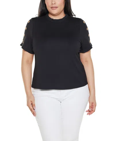 Belldini Plus Size Ruffle-trim Grommet Knit Top In Multi